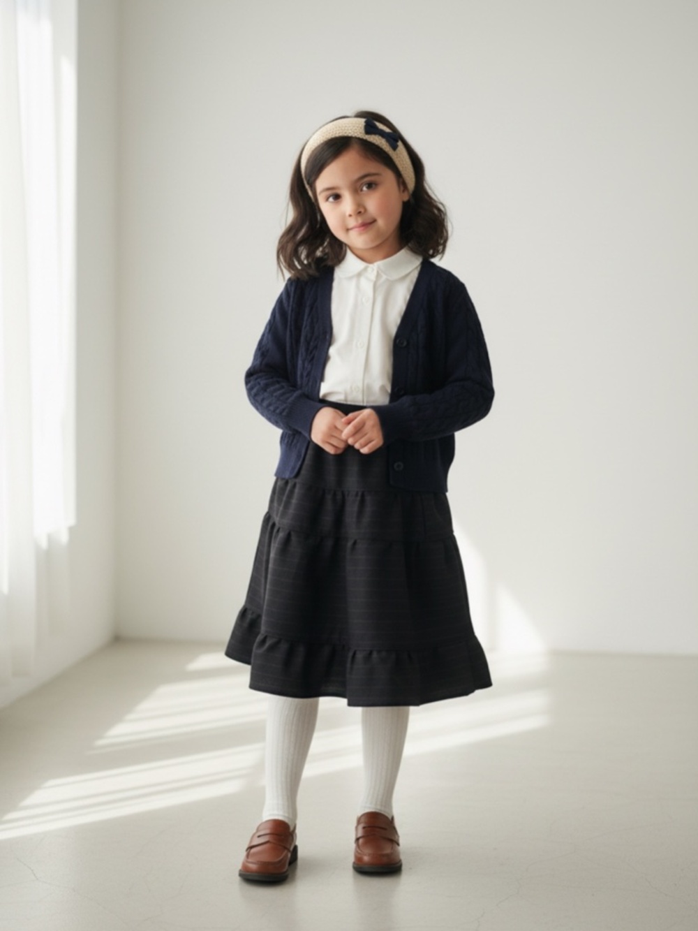 Skirt‎ 100% Wool Girl 4 Midi Dark Gray Stripe Ruffle Tiered Mom and Pop's Kids